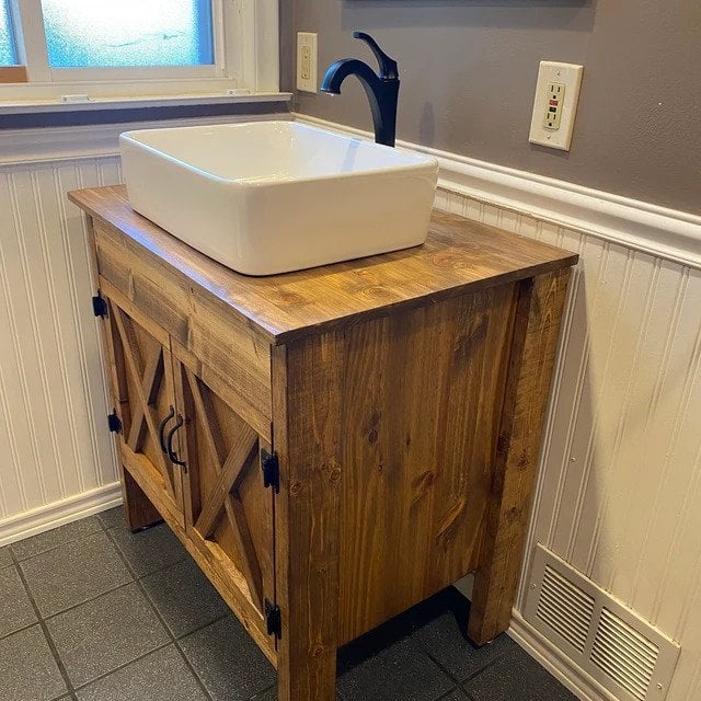 BlackSpruce Ahşap Dolaplı Banyo Tezgahı